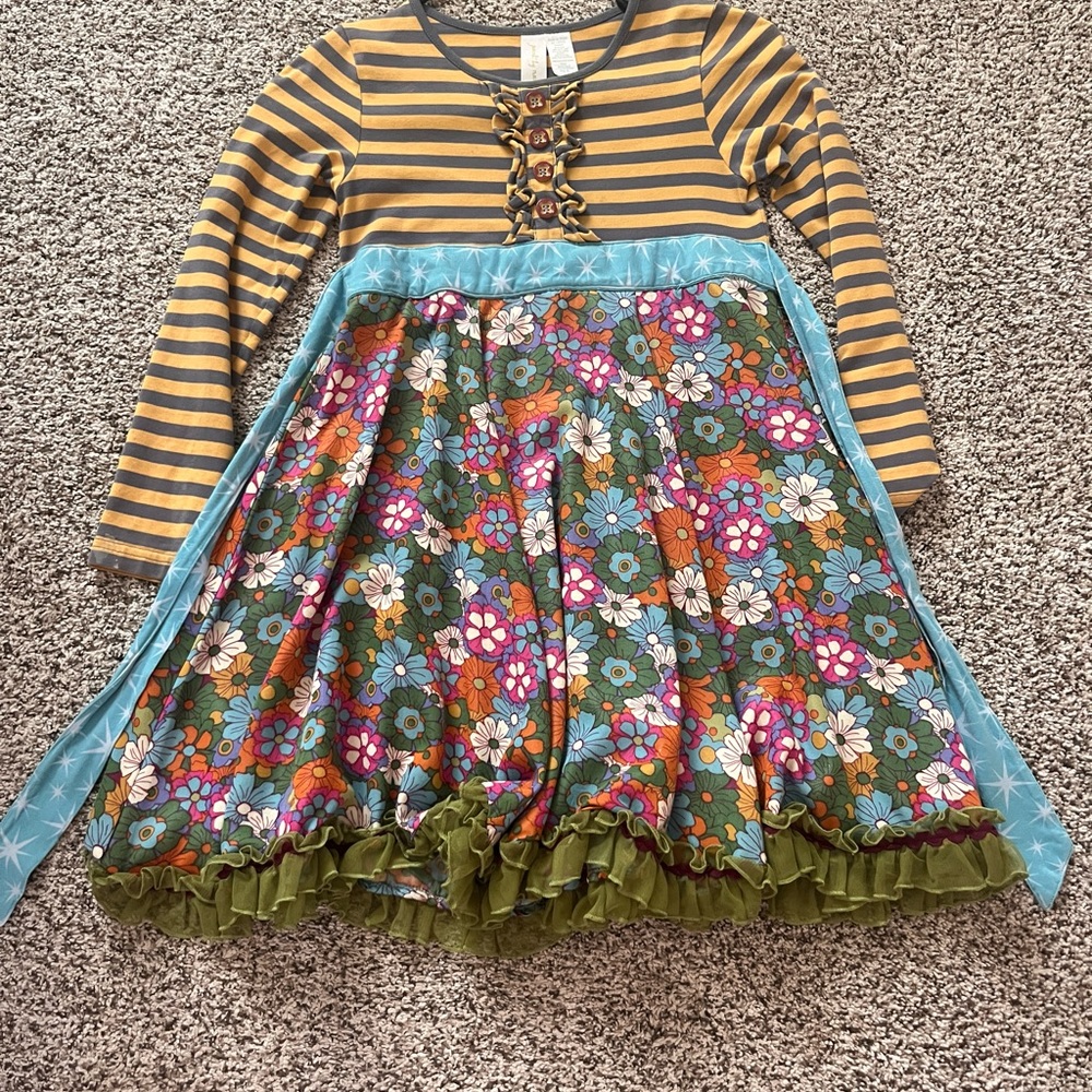 Matilda Jane Striped and Floral Kids Dress - Yellow, Blue, Green